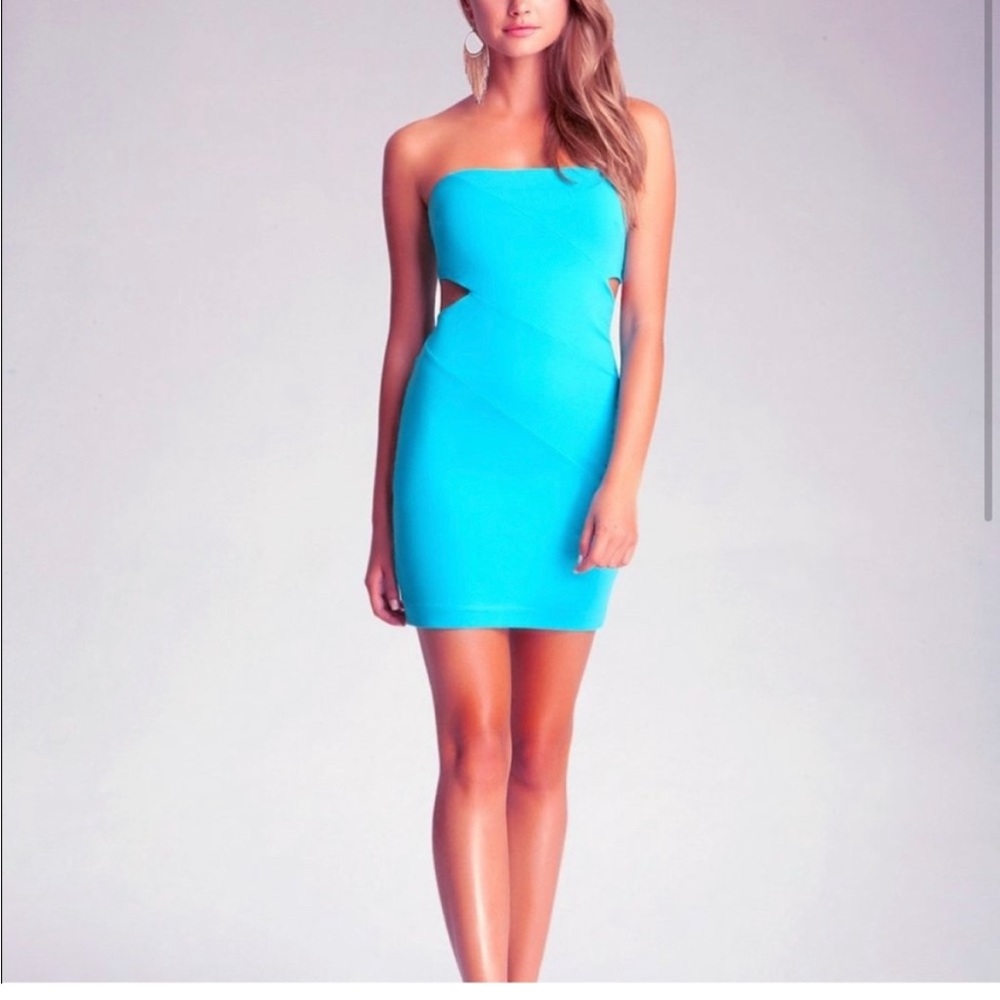 Bebe blue mini cutout dress